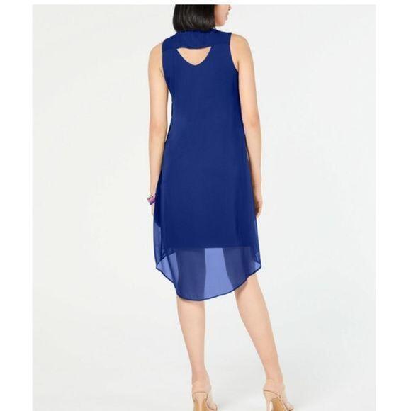 INC High-Low Flutter Necklace Dress Blue - Picture 2 of 6